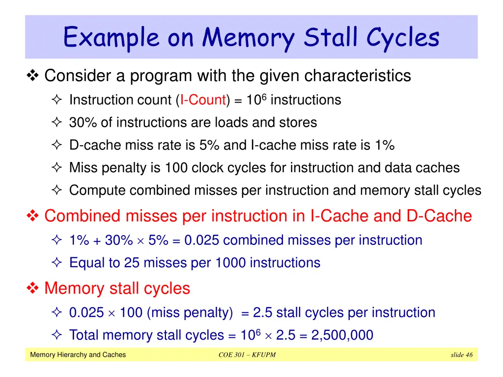 example on memory stall cycles