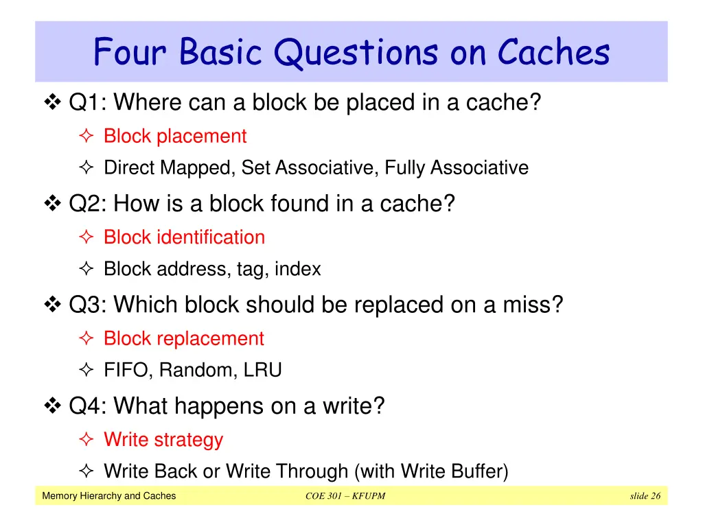 four basic questions on caches