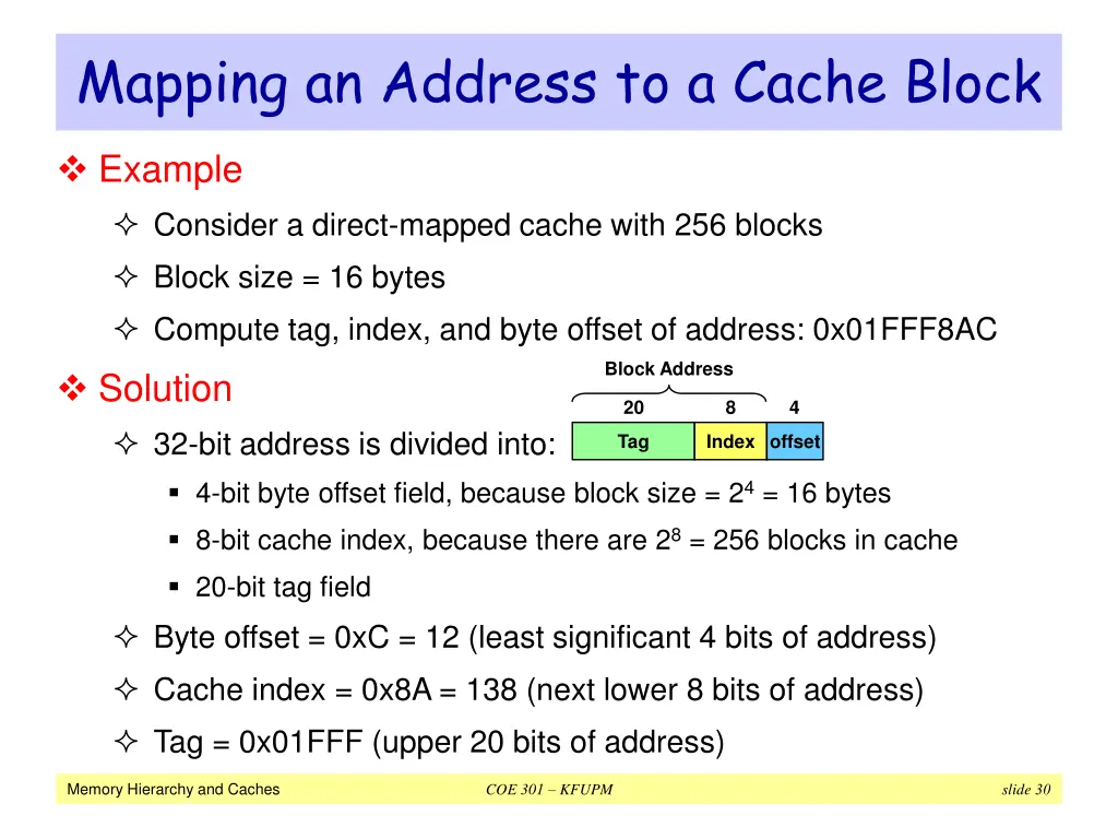mapping an address to a cache block