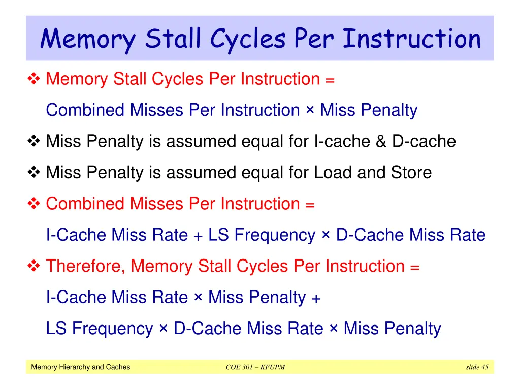 memory stall cycles per instruction