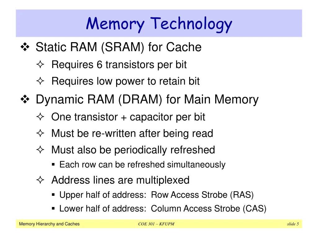 memory technology static ram sram for cache