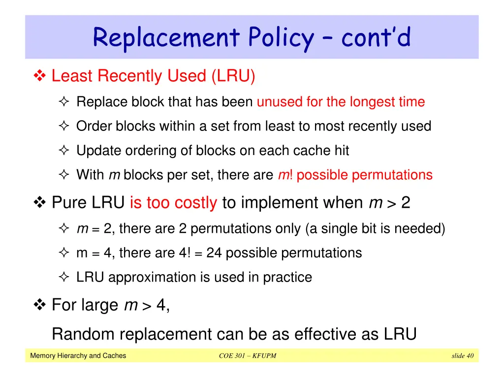 replacement policy cont d