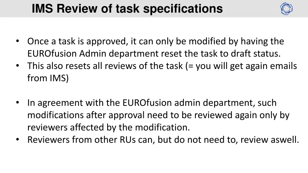 ims review of task specifications 2