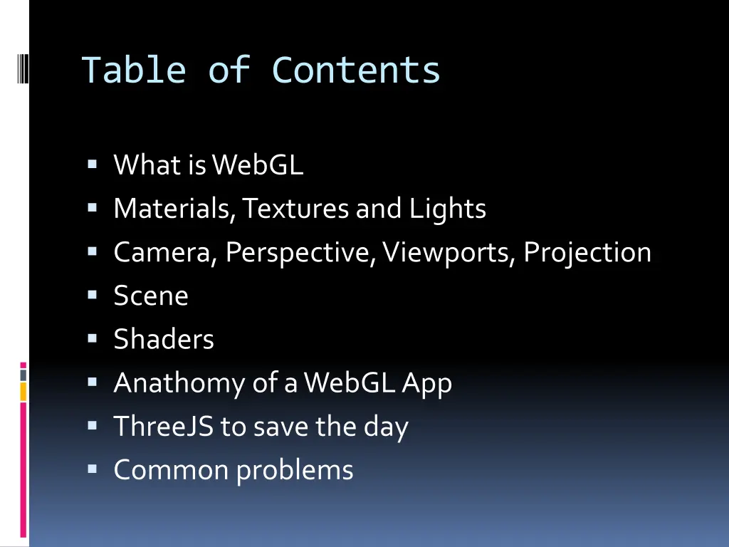 table of contents