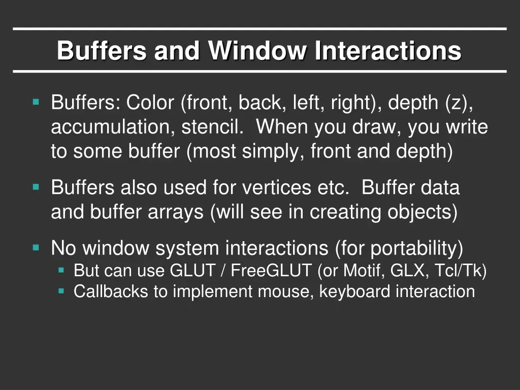 buffers and window interactions