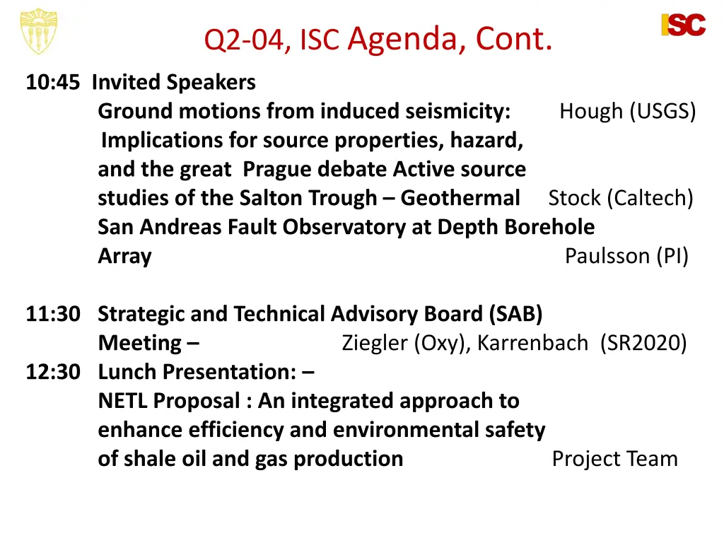 q2 04 isc agenda cont