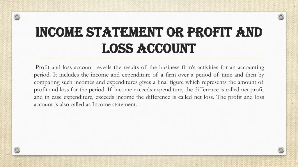 income statement or profit and income statement