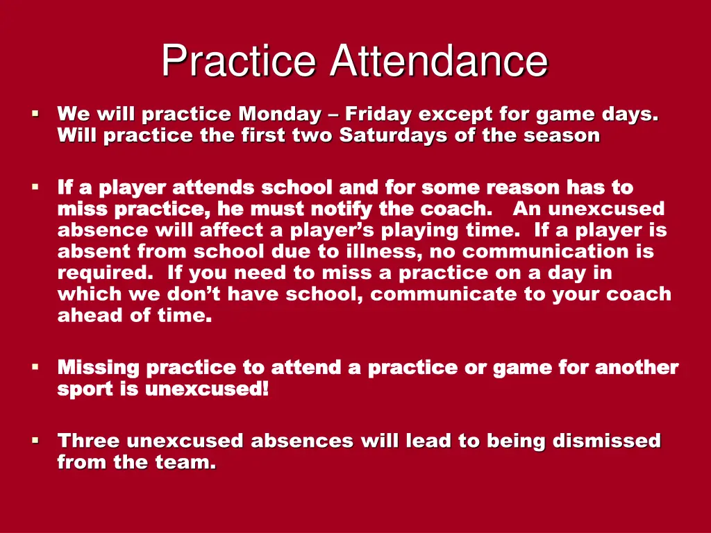 practice attendance