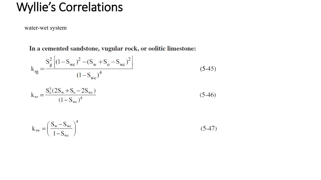 wyllie s correlations wyllie s correlations