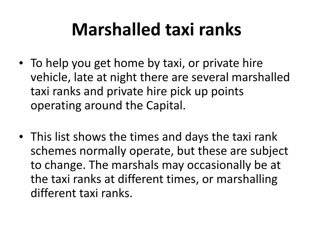 marshalled taxi ranks
