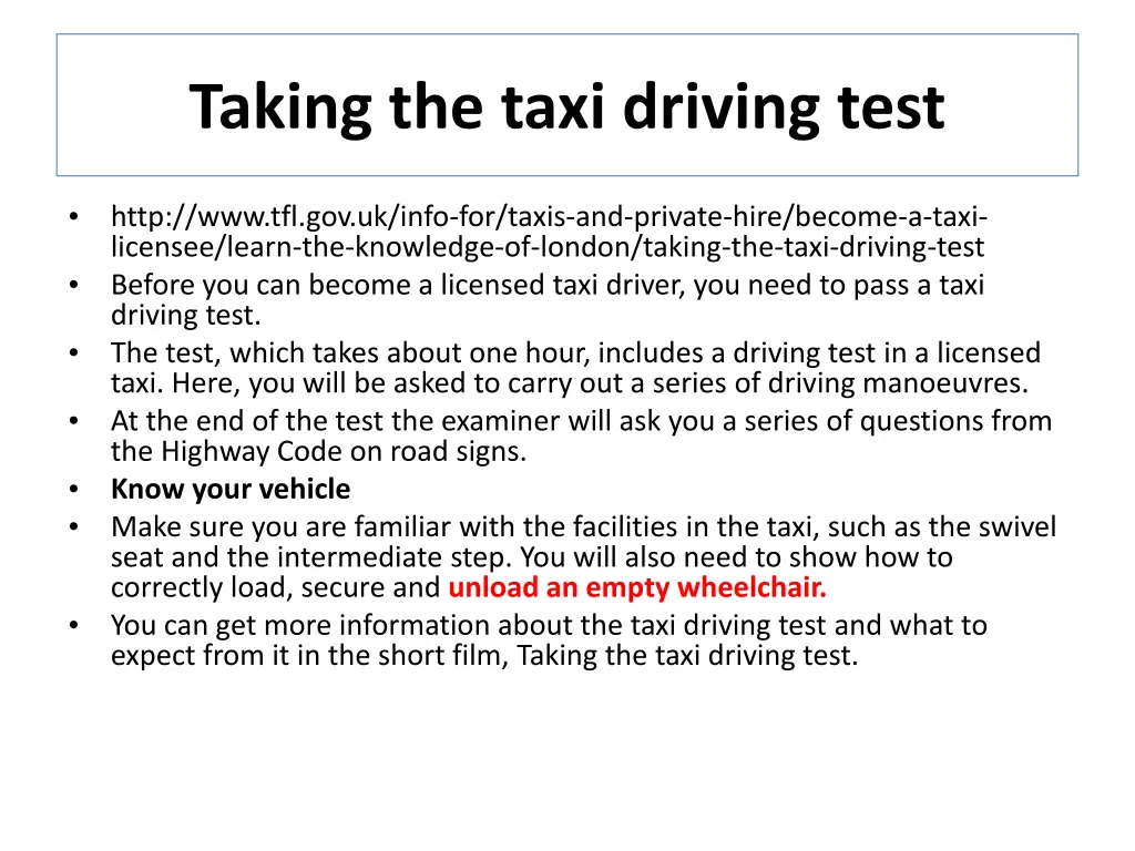 taking the taxi driving test