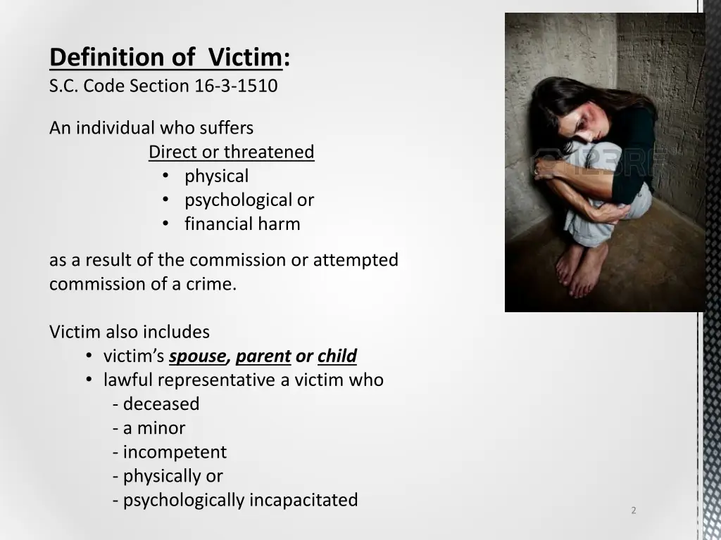 definition of victim s c code section 16 3 1510