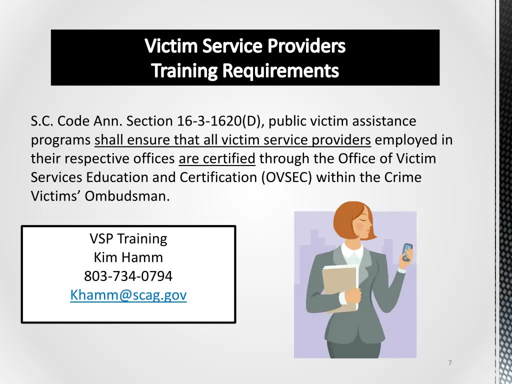 victim service providers training requirements