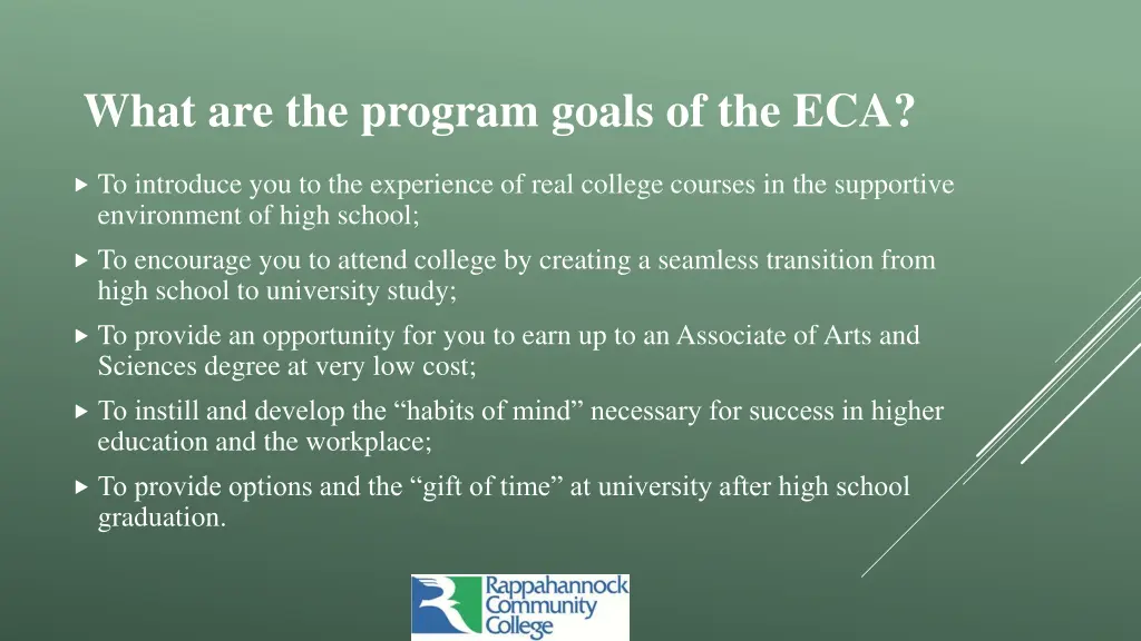 what are the program goals of the eca