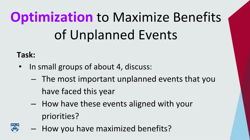 optimization to maximize benefits of unplanned 1