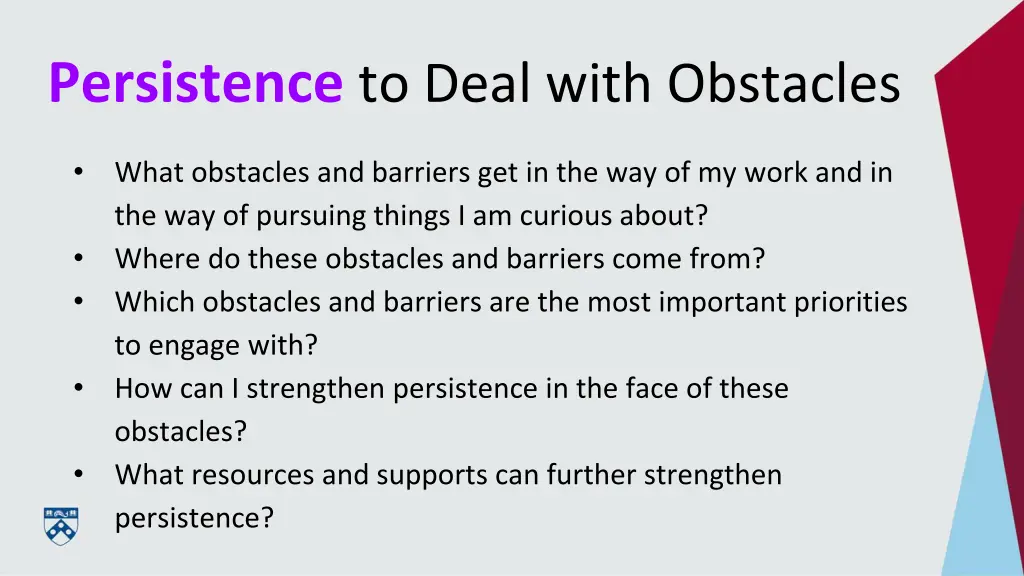 persistence to deal with obstacles