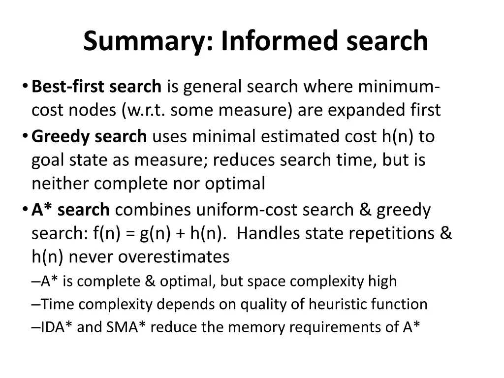 summary informed search