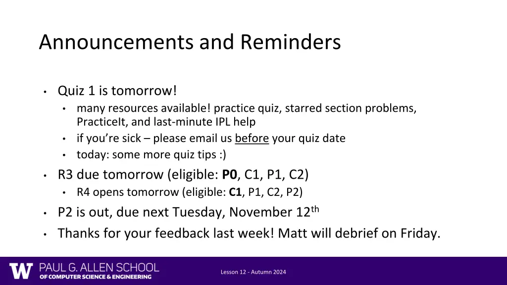 announcements and reminders