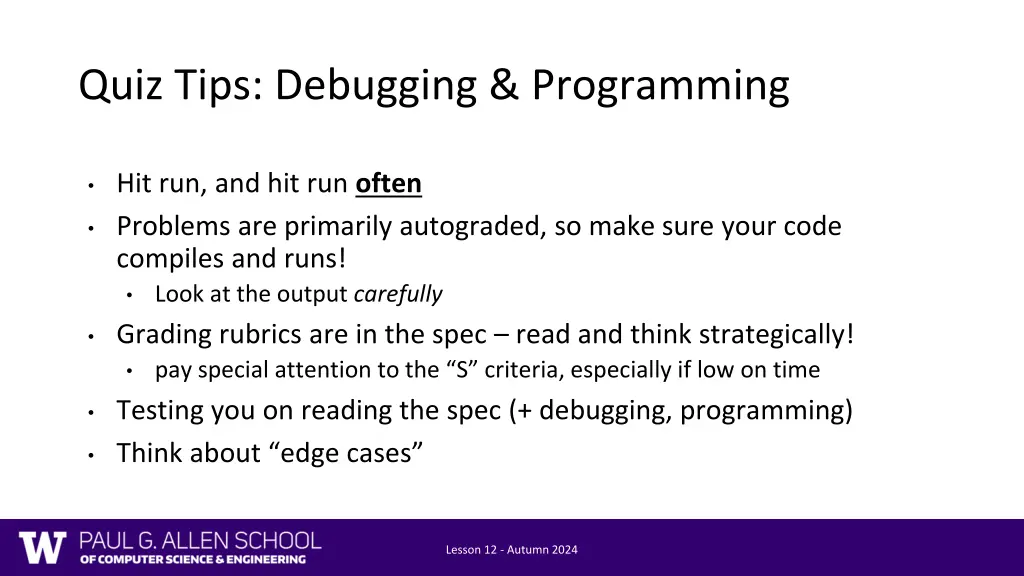 quiz tips debugging programming
