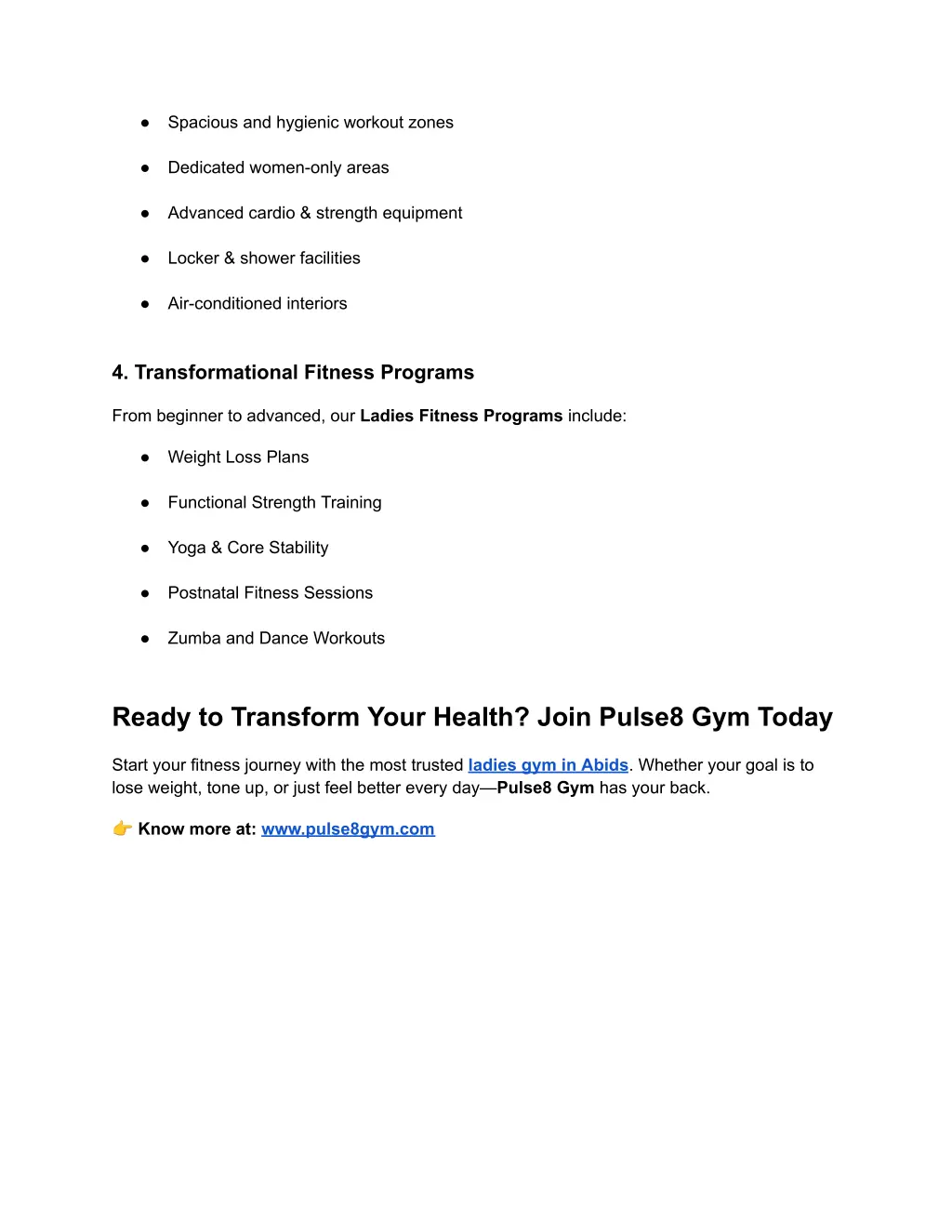 spacious and hygienic workout zones dedicated