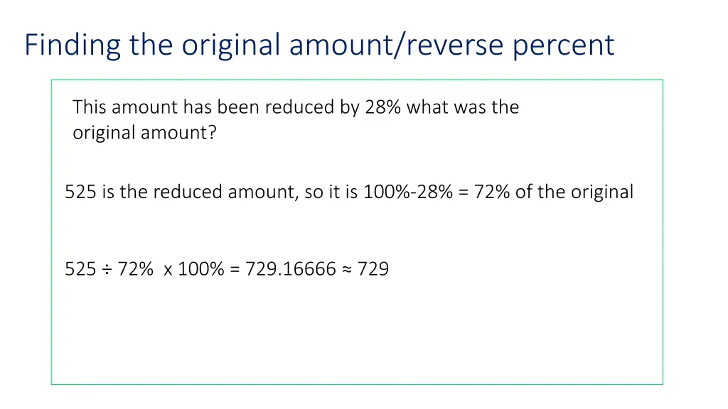 finding the original amount reverse percent 1