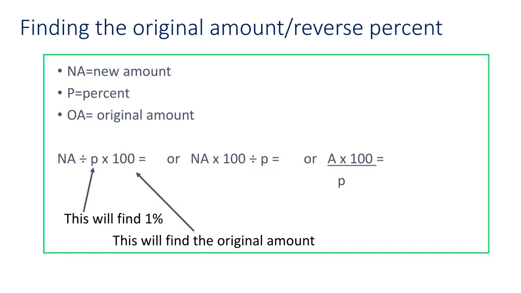 finding the original amount reverse percent