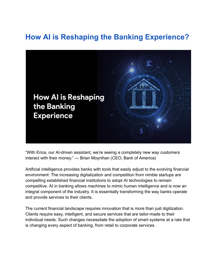 how ai is reshaping the banking experience