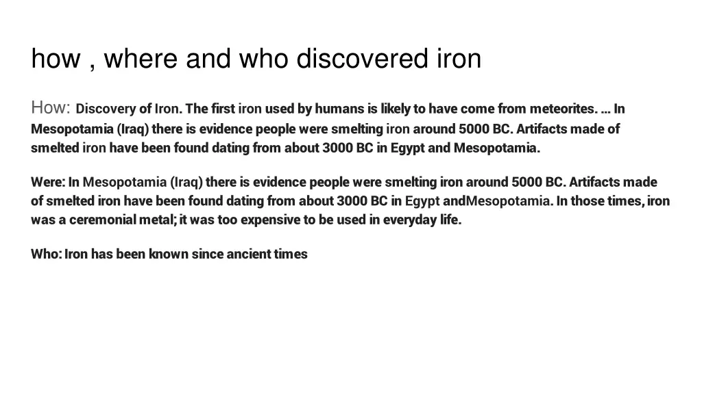 how where and who discovered iron