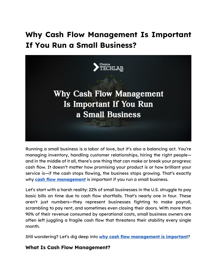 why cash flow management is important