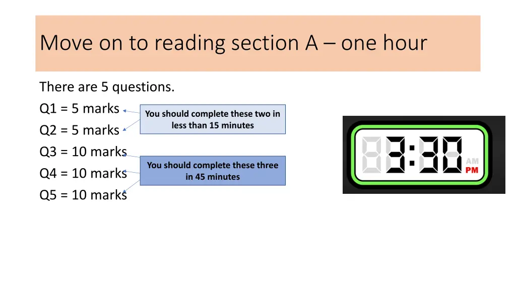 move on to reading section a one hour
