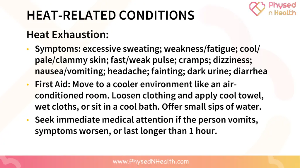 heat related conditions heat exhaustion symptoms