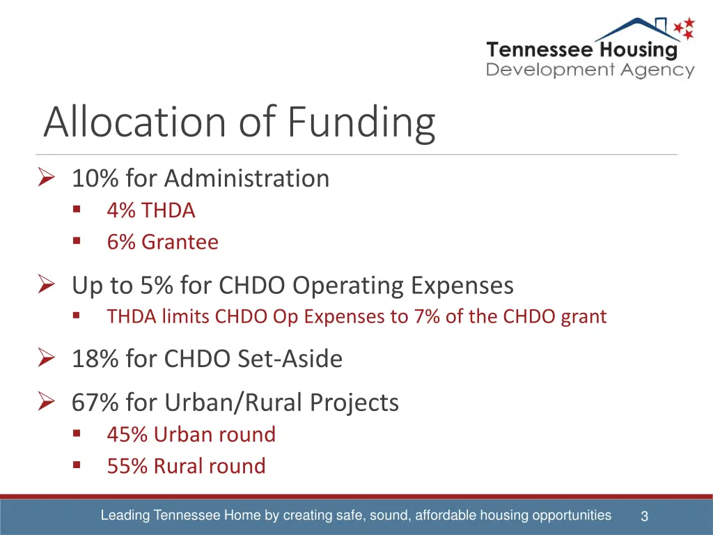allocation of funding 10 for administration
