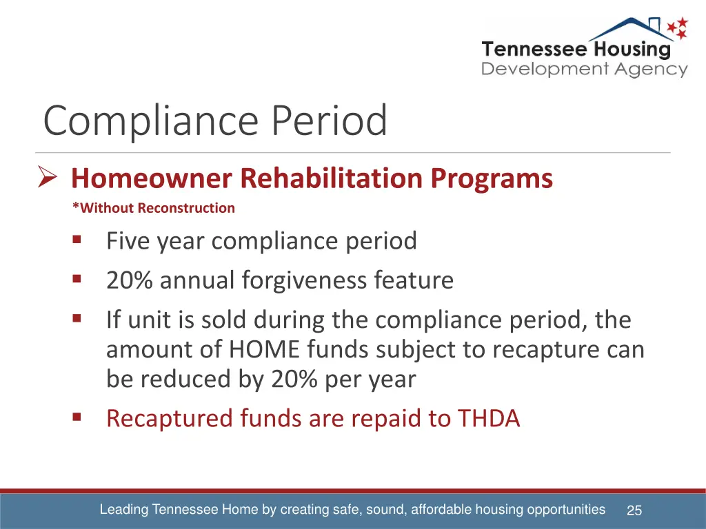 compliance period homeowner rehabilitation