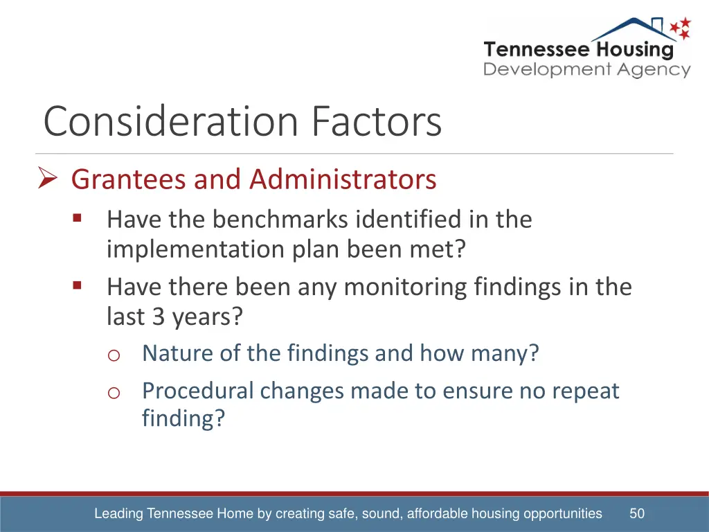 consideration factors grantees and administrators