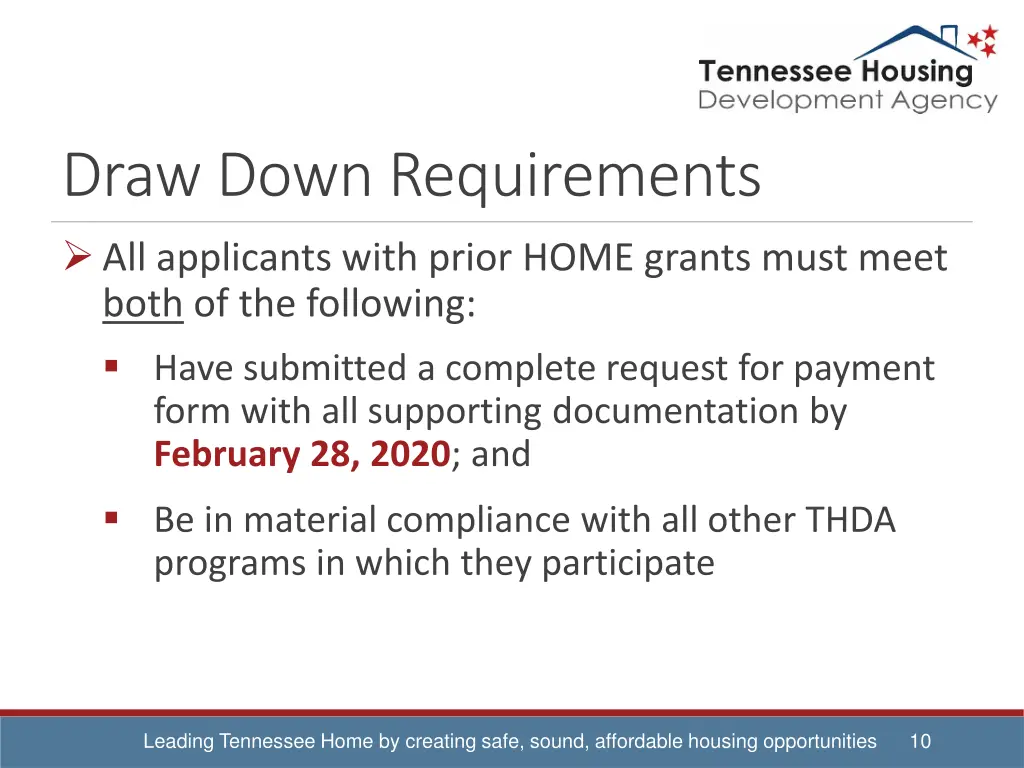 draw down requirements all applicants with prior