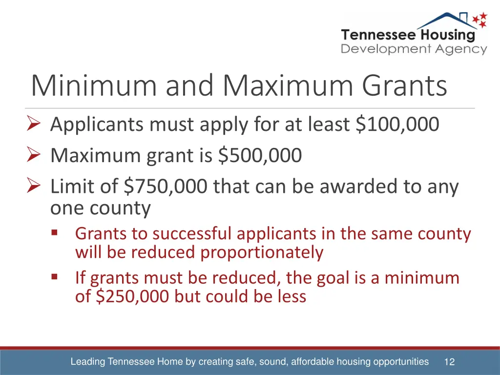 minimum and maximum grants applicants must apply
