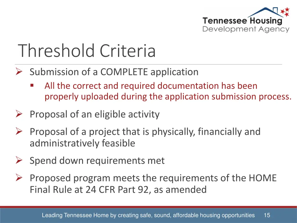 threshold criteria submission of a complete