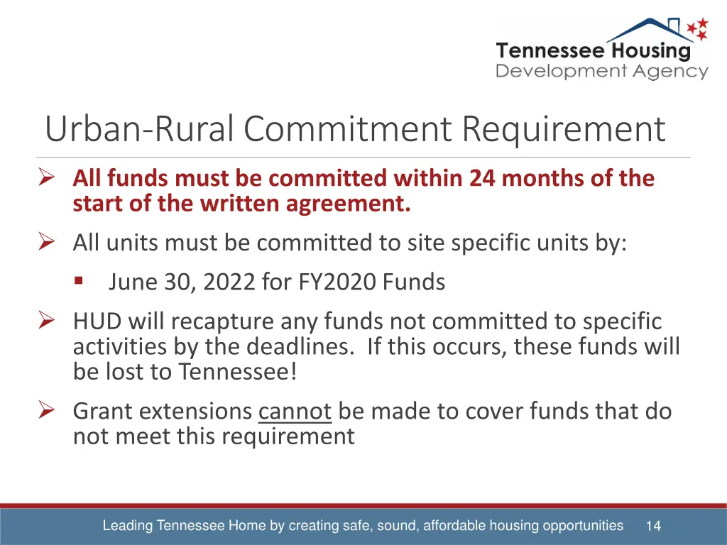 urban rural commitment requirement all funds must