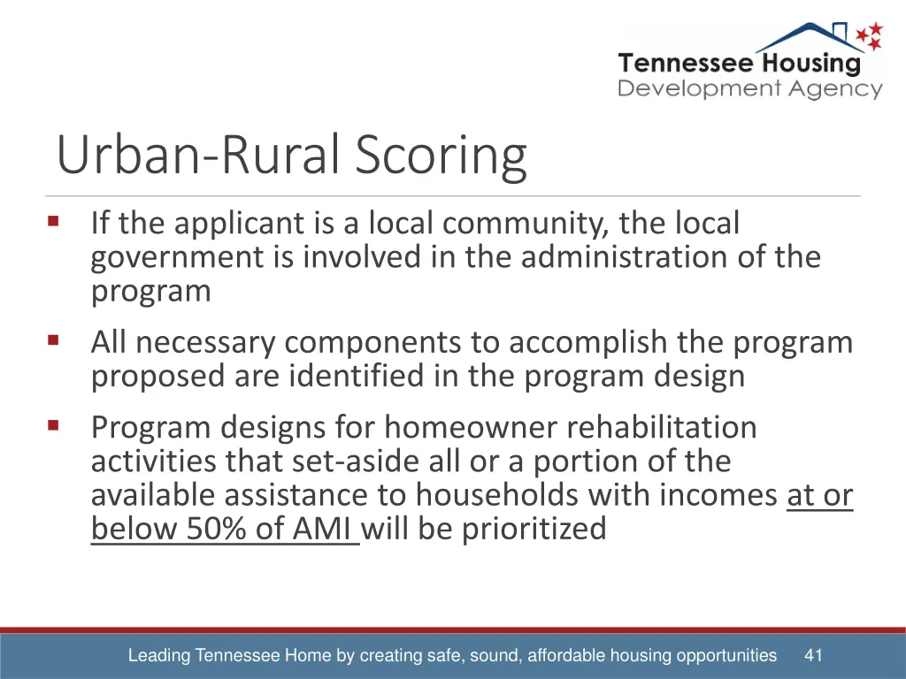 urban rural scoring if the applicant is a local