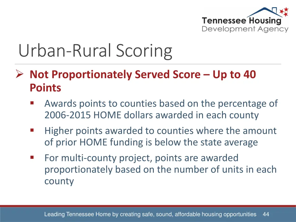 urban rural scoring not proportionately served