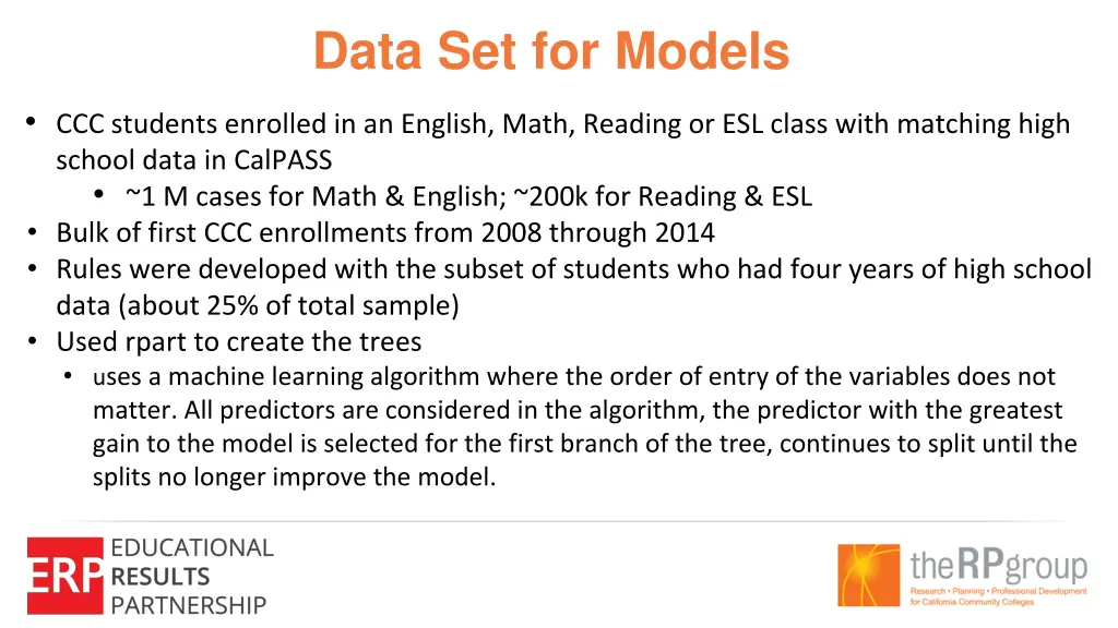 data set for models