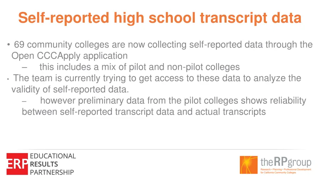 self reported high school transcript data