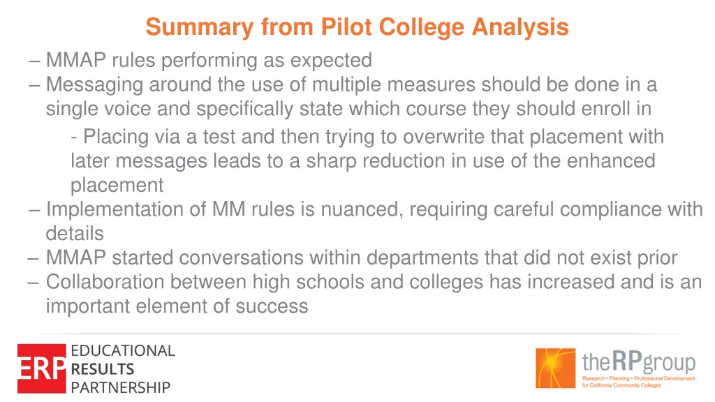 summary from pilot college analysis mmap rules