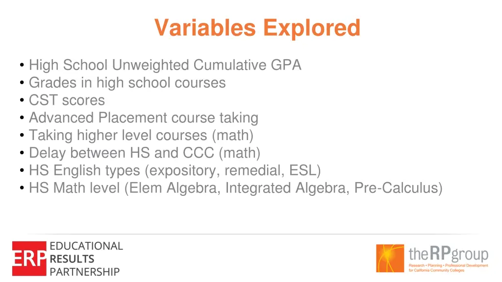 variables explored