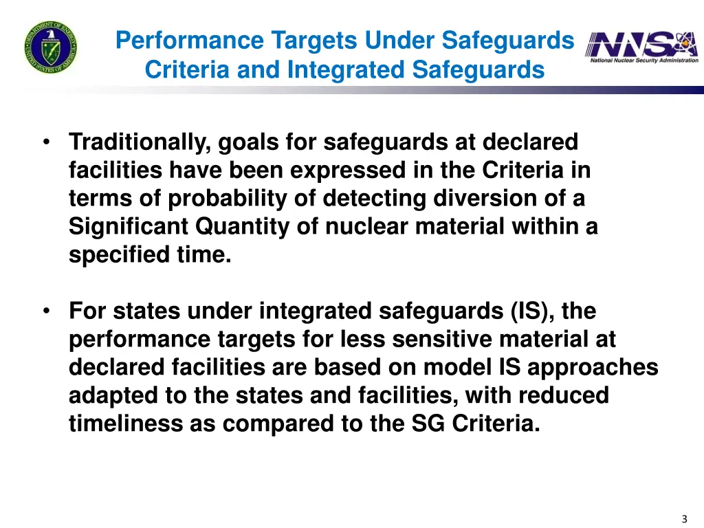 performance targets under safeguards criteria