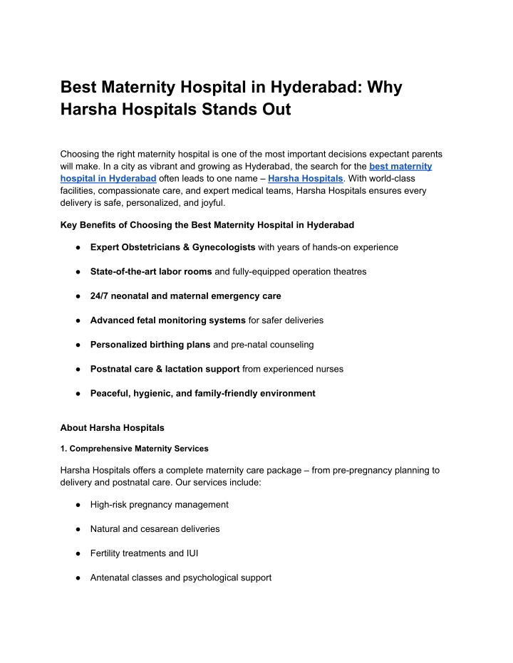 best maternity hospital in hyderabad why harsha