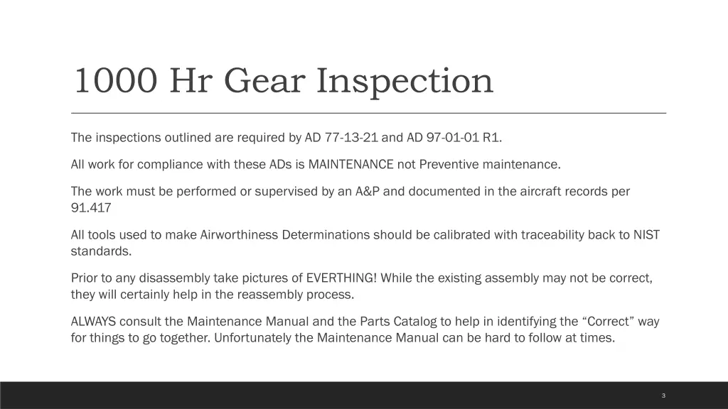 1000 hr gear inspection