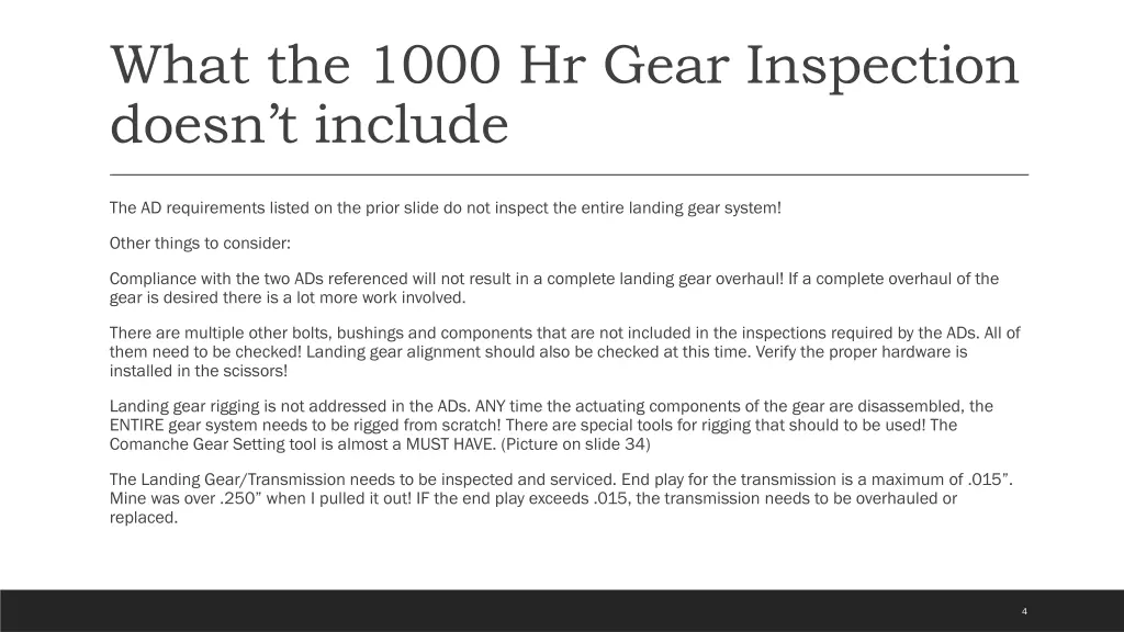 what the 1000 hr gear inspection doesn t include