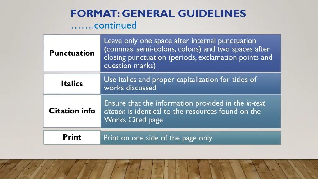 format general guidelines continued