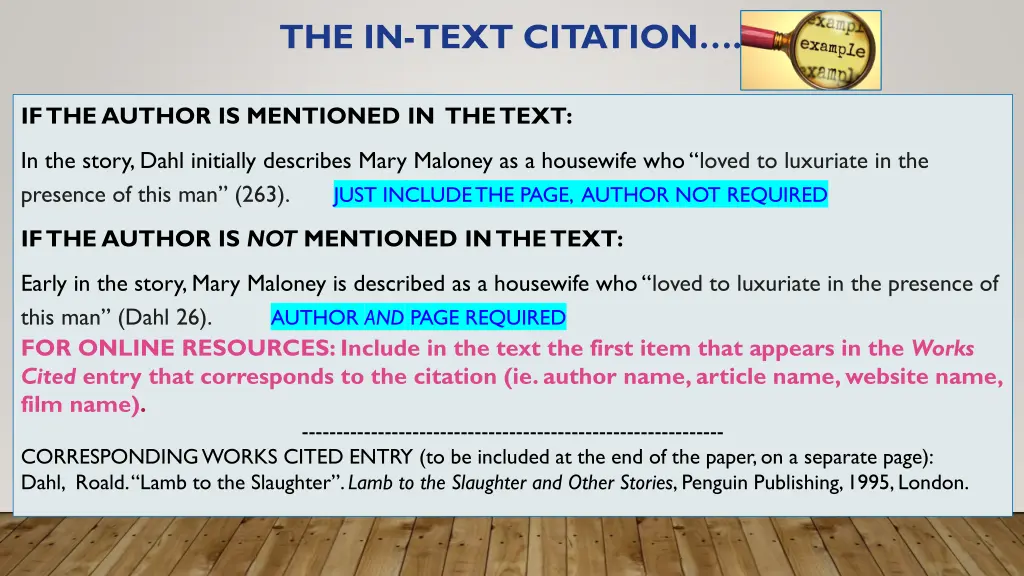 the in text citation